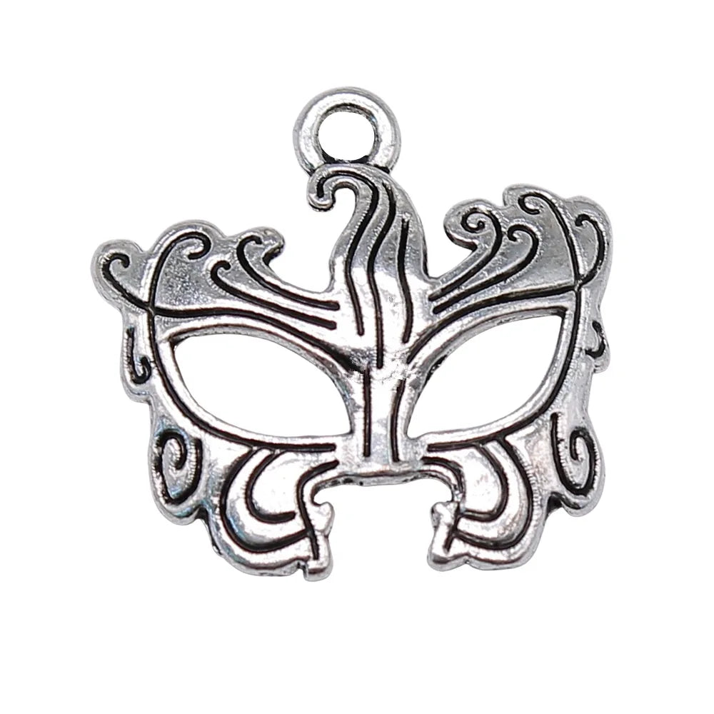 21x22mm 1.4g Antique Silver Zinc Alloy Mask Charm Pendant for DIY Necklace Bracelet Making