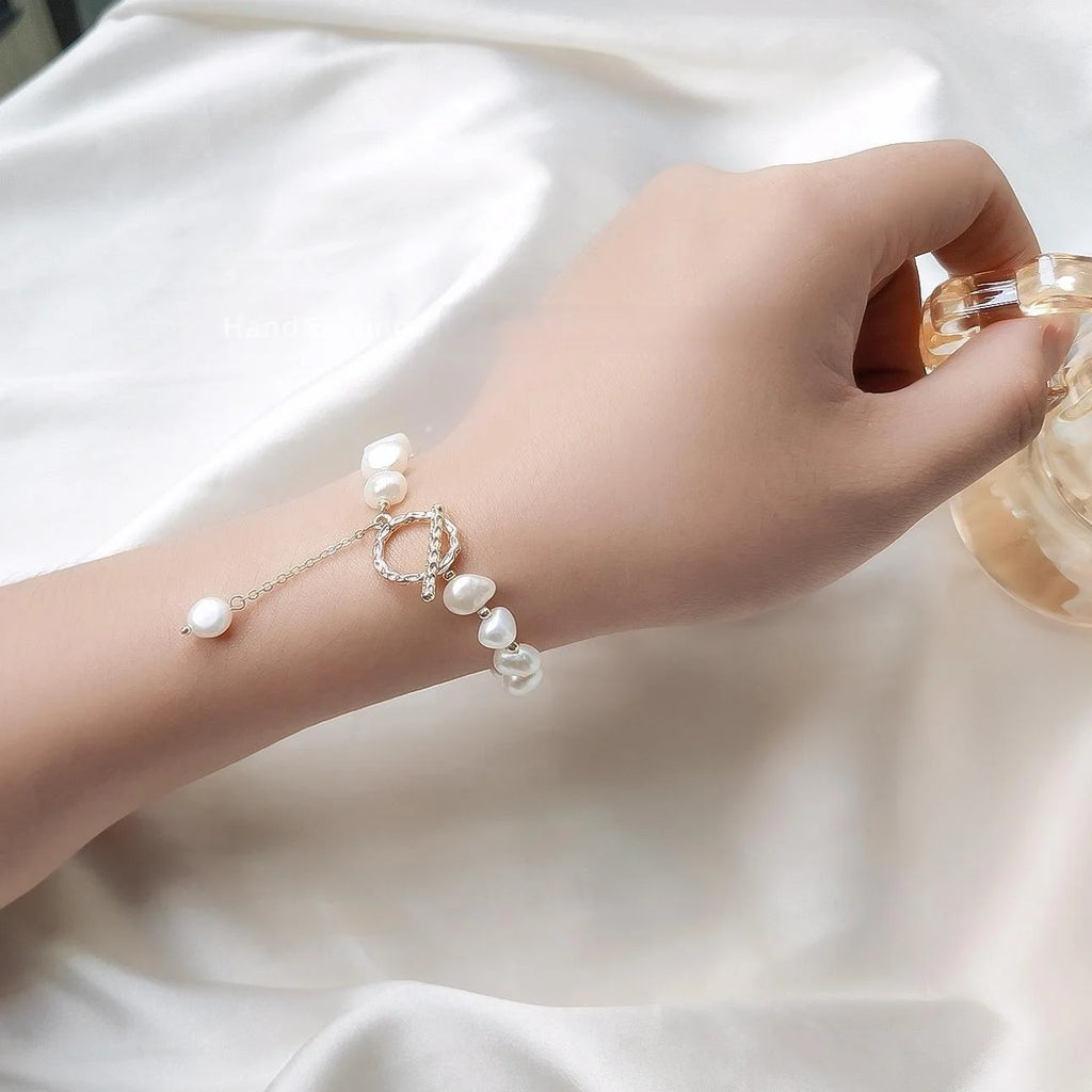 14K Gold Plated Irregular Baroque Natural Freshwater Pearl Vintage Geometric Bracelet