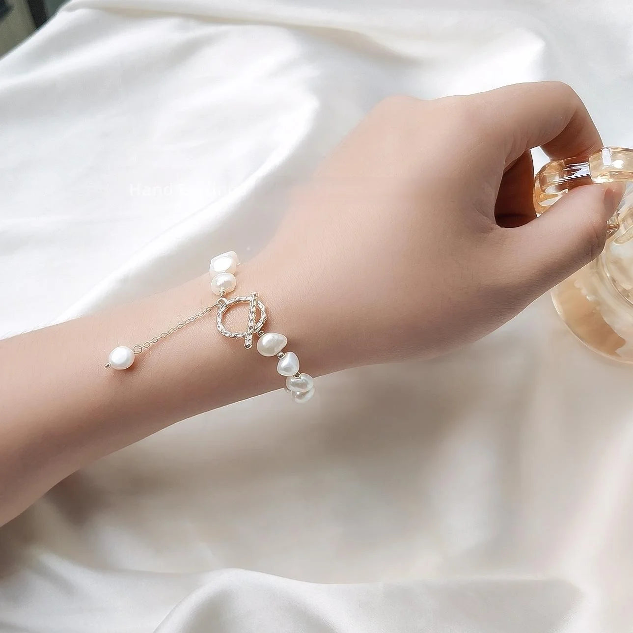 14K Gold Plated Irregular Baroque Natural Freshwater Pearl Vintage Geometric Bracelet