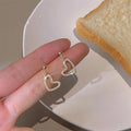 Minimalist Copper Micro Pave Zircon Mini Hollow Heart Stud Earrings For Women