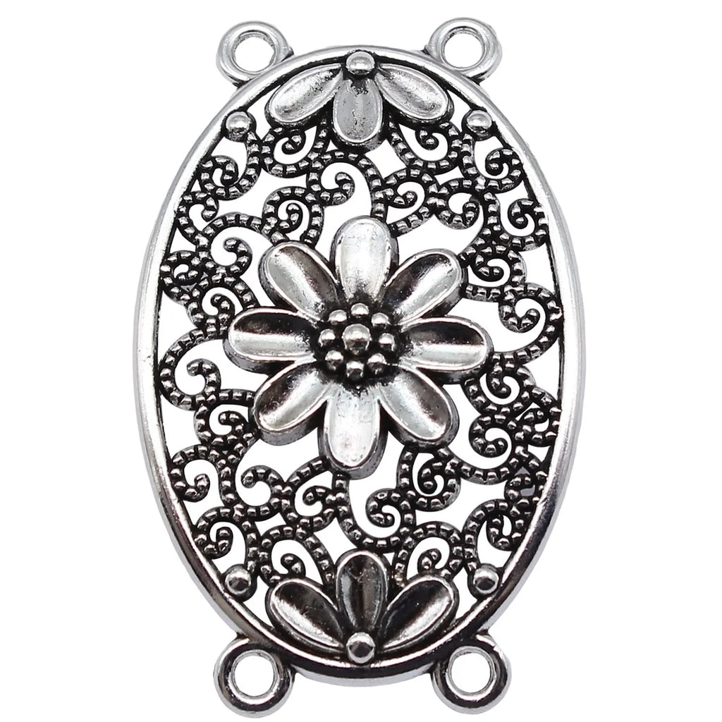 45x28mm 5.5g Antique Silver Zinc Alloy Four Hole Flower Body Chain Connector Charm for Waist Chain