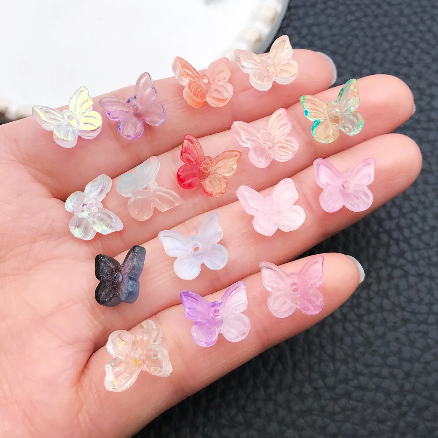 Gold Foil Gradient Glass Butterfly Loose Beads for DIY Tassel Hairpin Jewelry Making
