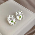 Fresh Sweet Hand Painted Enamel Tulip Flower Eco Copper Stud Earrings For Women Daily Commute