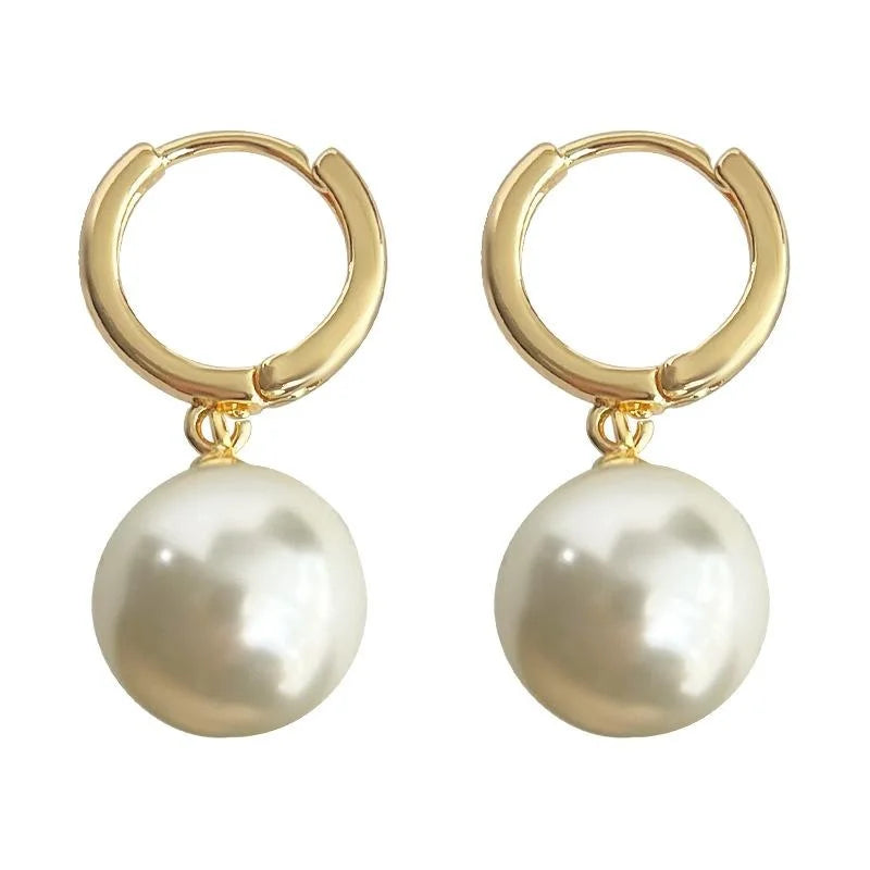 Luxury Geometric Round Glass Pearl Copper Drop Earrings For Women Office Fashion Jewelry