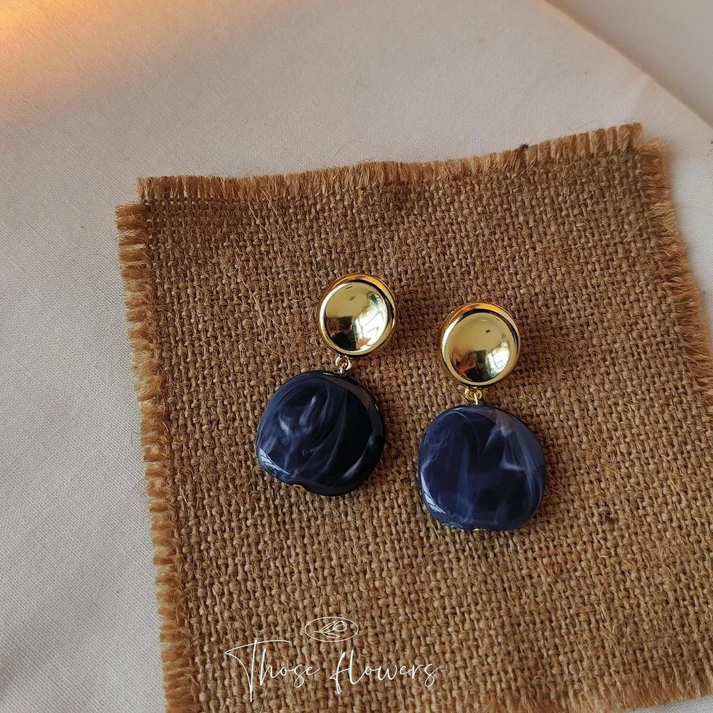 Premium Haze Blue Acrylic Irregular Geometric Round 14K Plated Stud Earrings For Women