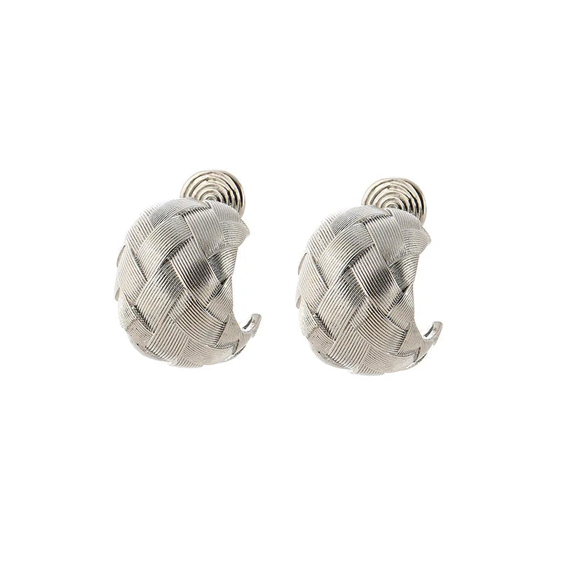 Elegant Silver Alloy Braided Woven Texture C Hoop Stud & Clip On No Piercing Statement Earrings