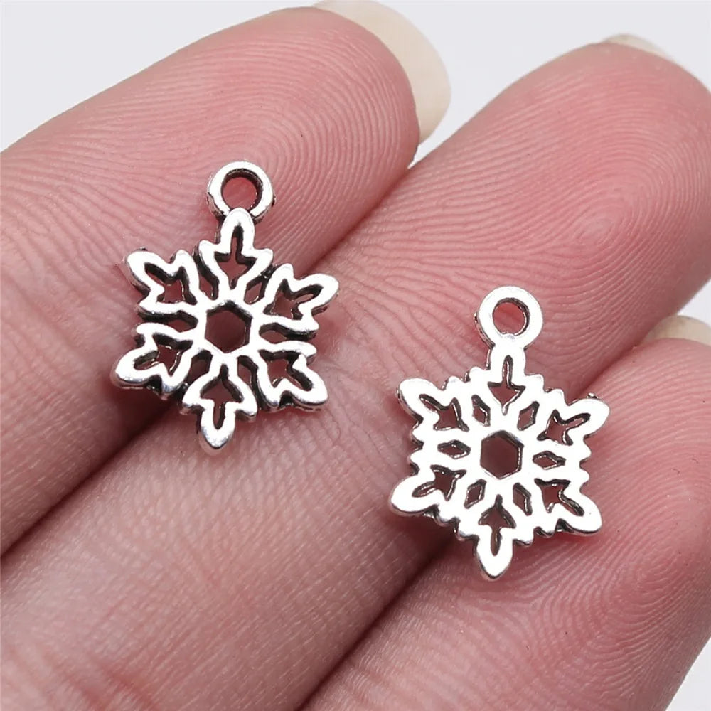 15x11mm 0.64g Antique Silver Zinc Alloy Snowflake Charm Pendant for Christmas Jewelry Making