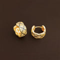 French Vintage Micro Pave Zircon Enamel Copper C-Shaped Geometric Hoop Earrings for Women