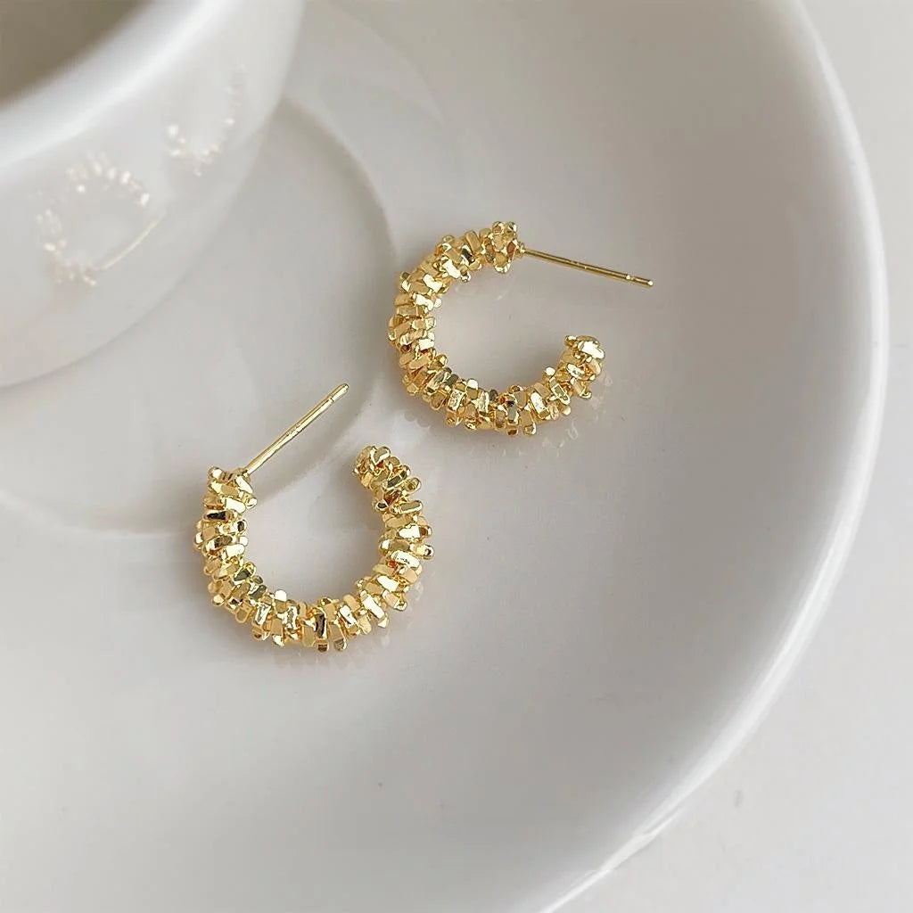 Premium 14K Gold Plated Copper Round Stud Earrings With Silver Plated Pin Minimalist Geometric Ear Jewelry