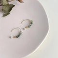 Forest Style Natural Stone And Freshwater Pearl Geometric Round 14K Plated Drop Earrings