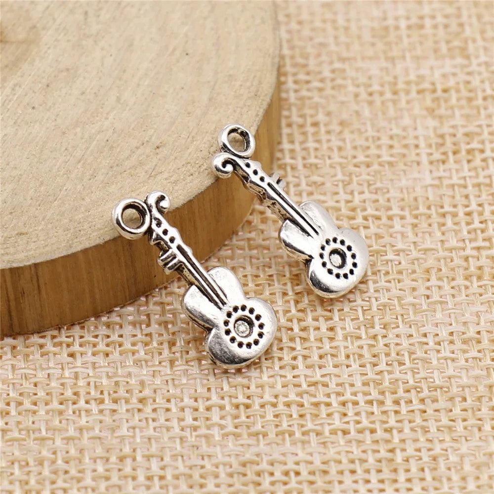 21x9mm 1.1g Antique Silver Zinc Alloy Guitar Charm Pendant for DIY Music Theme Jewelry Making