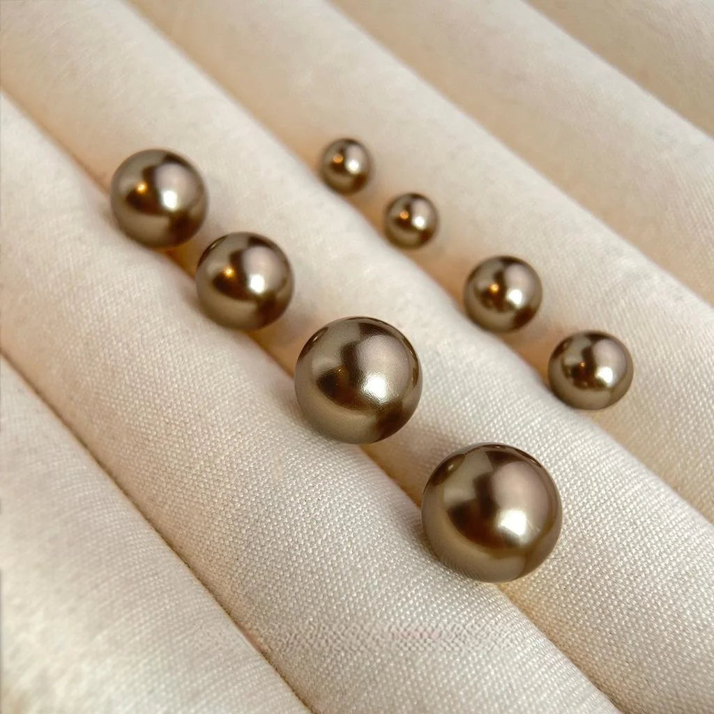 French Vintage Mocha Brown Glass Pearl Round Stud Earrings Minimalist Luxury Fashion Jewelry