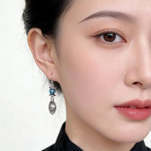 Handmade Vintage Zinc Alloy Leaf Geometric Tassel Drop Earrings For Women