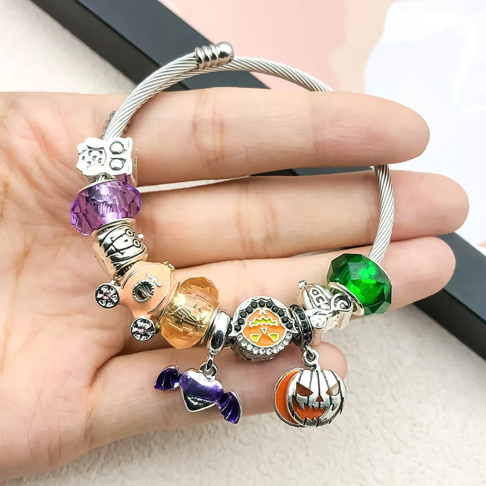 Zinc Alloy Halloween Ghost Pumpkin Carriage Large Hole Beads for DIY Bracelet Jewelry