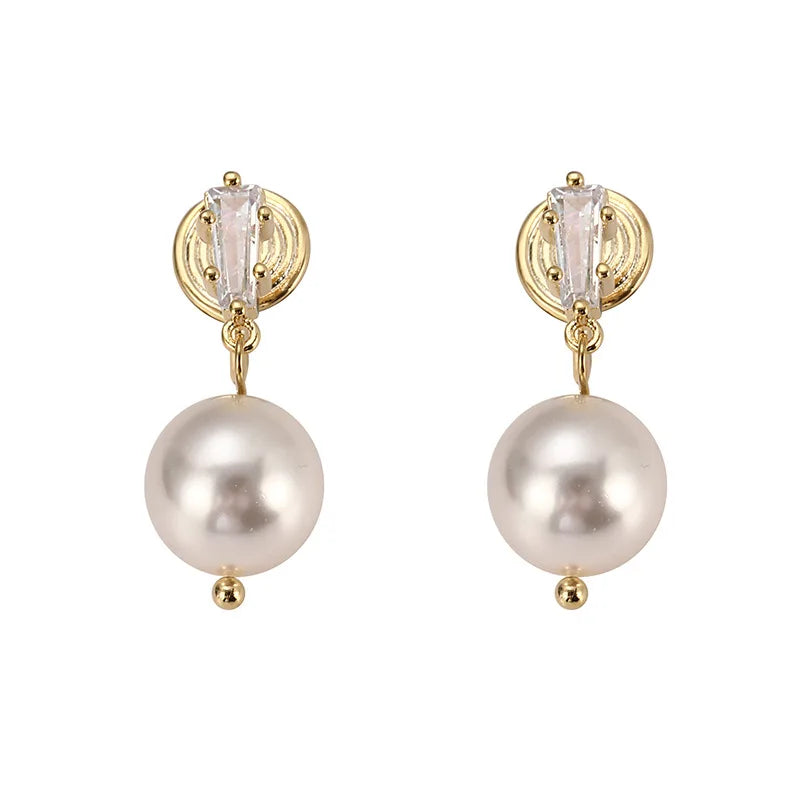 Luxury Spiral Disc Pearl Drop Zircon Alloy Stud & Clip On No Piercing Vintage Commuter Earrings