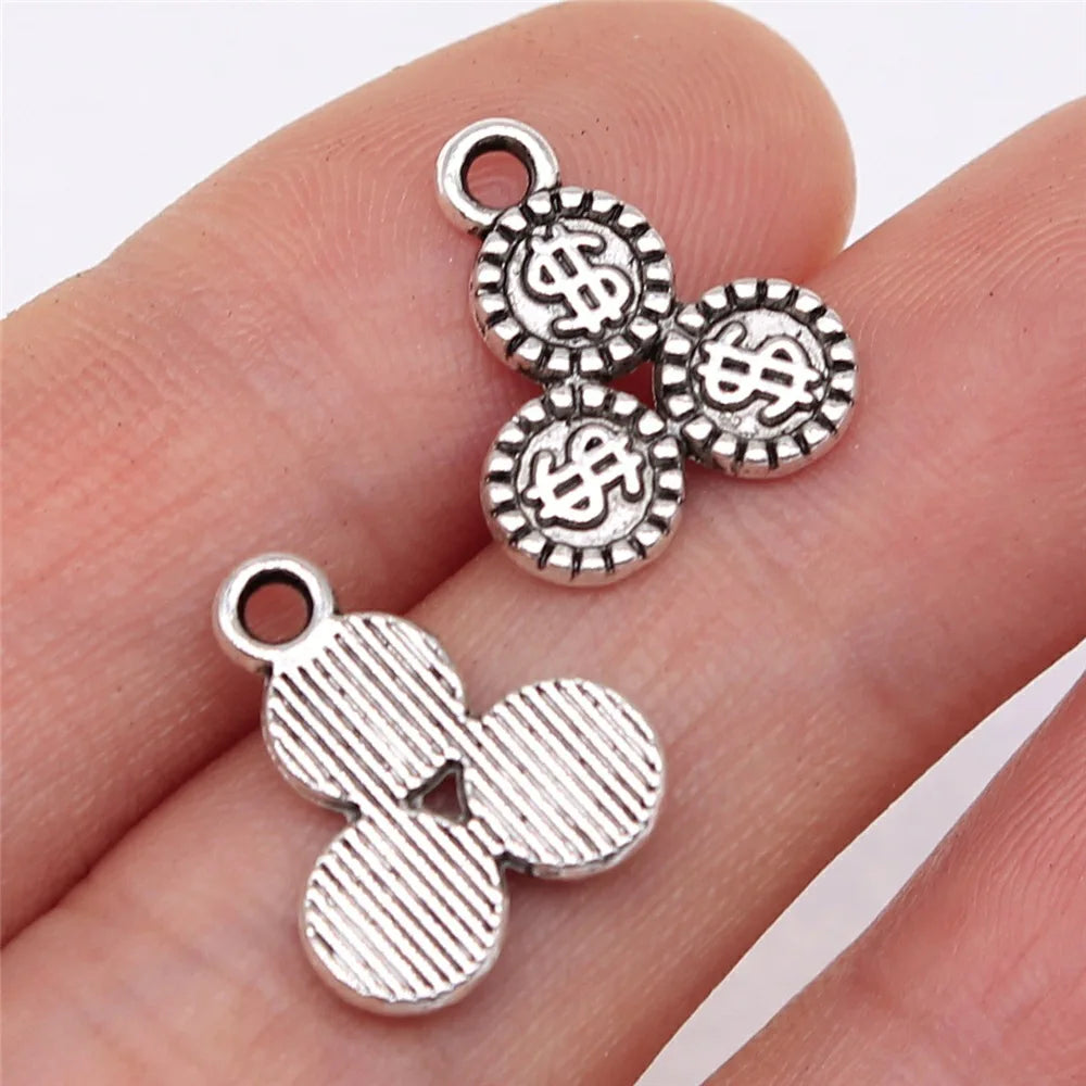 15x13mm 1g Antique Silver Zinc Alloy Dollar Chip Charm Pendant for DIY Bracelet Necklace Making