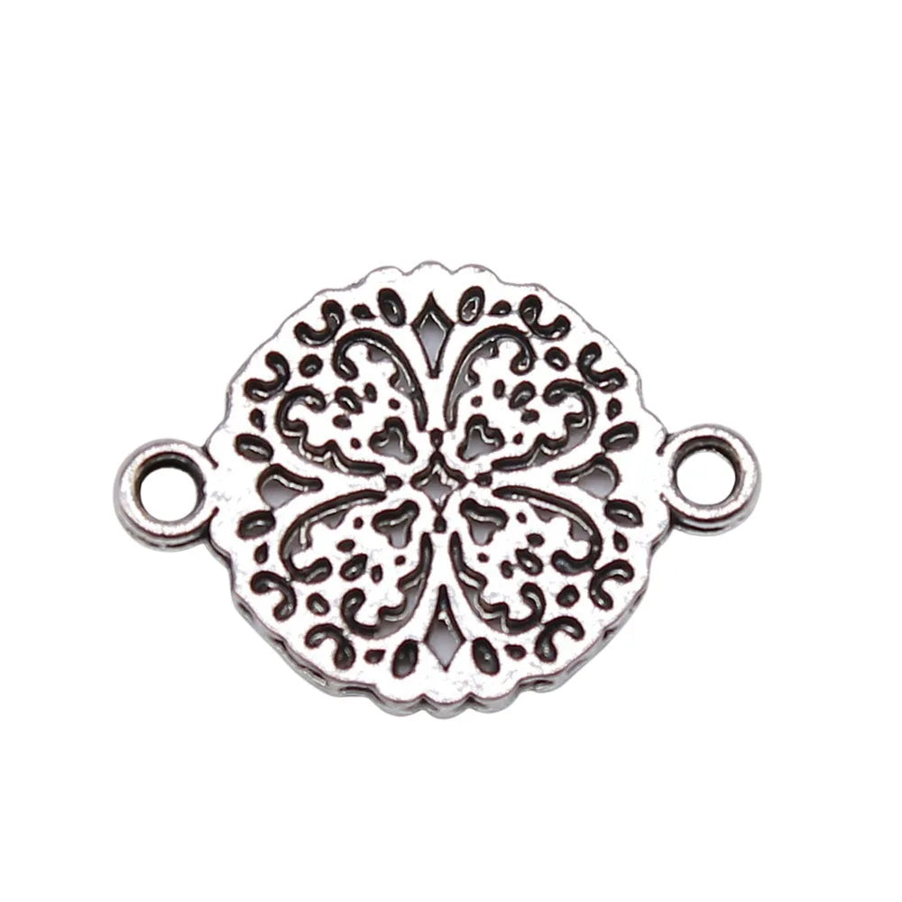 13x18mm 0.8g Antique Silver Zinc Alloy Flower Filigree Connector Charm for DIY Bracelet Making