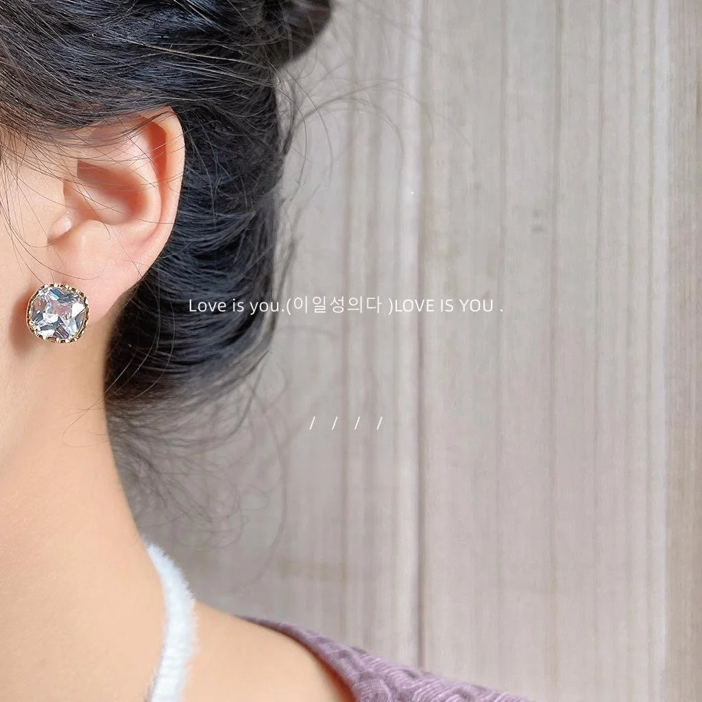 14K Gold Plated Sparkling Square Zircon Stud Earrings Minimalist Geometric Office Jewelry