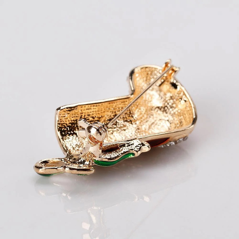 Luxury Rhinestone Enamel Christmas Stocking Boot Brooch, Alloy Holiday Lapel Pin Corsage Gift For Women