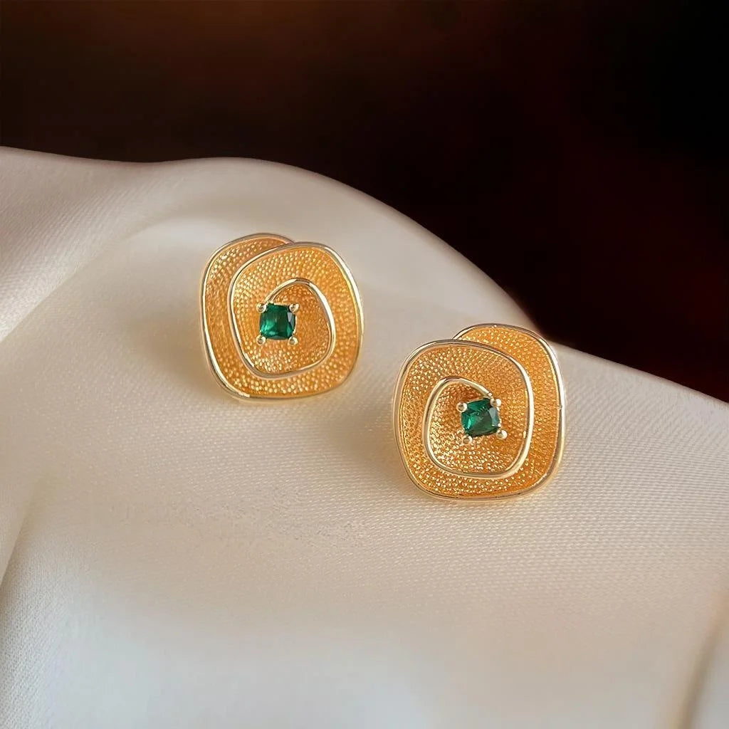 Vintage Micro Pave Zircon 3D Geometric Flower Copper Stud Earrings
