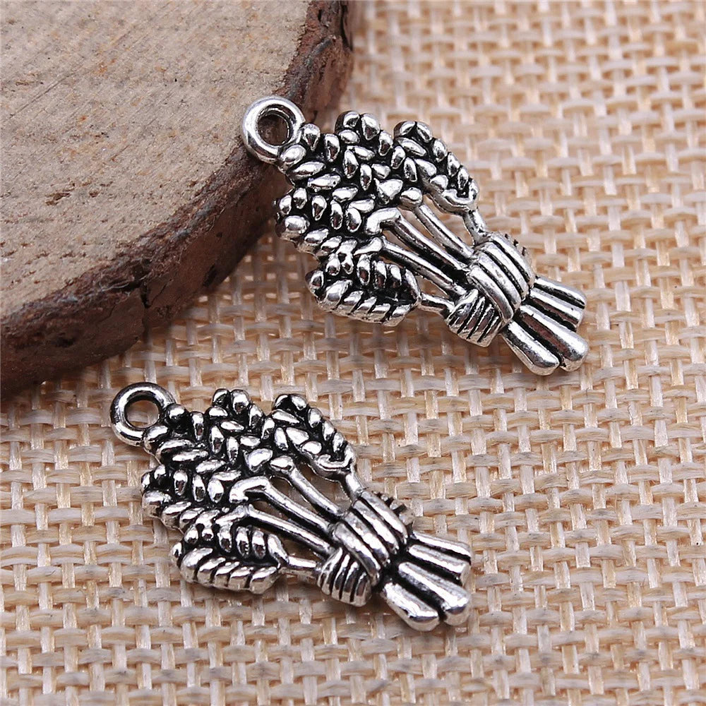 24x13mm 1.7g Antique Silver Zinc Alloy Wheat Ear Charm Pendant for DIY Farm Theme Jewelry Making