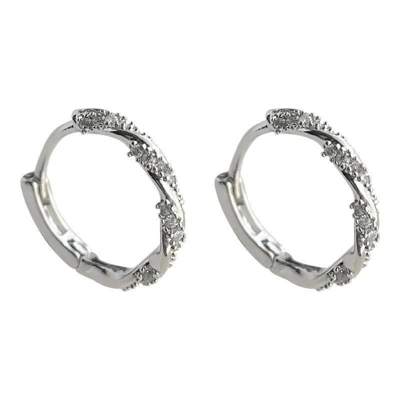 Style Copper Micro Pave Zircon Round Geometric Stud Earrings For Women