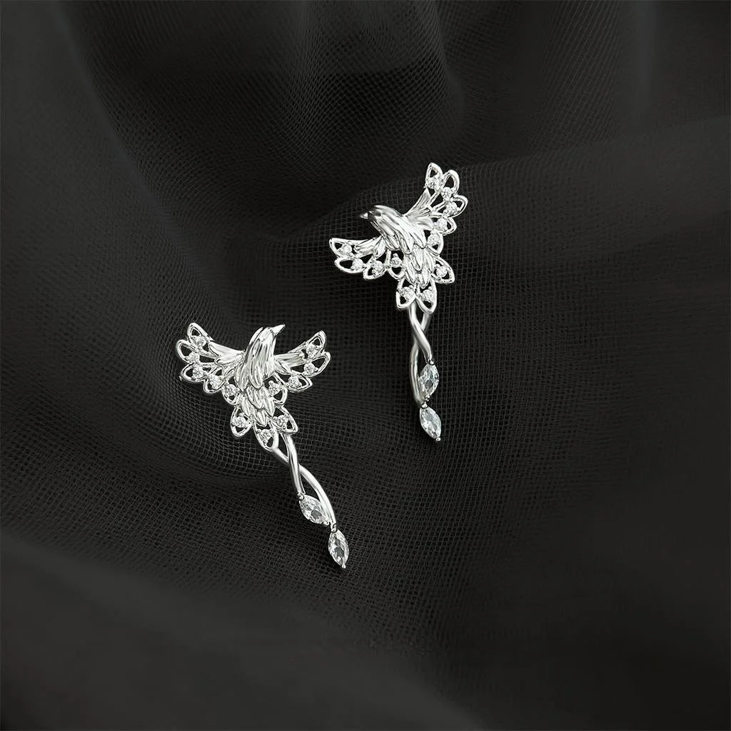 Light Luxury Zircon Phoenix Bird Drop Earrings Silver Plated Micro Pave Animal Jewelry