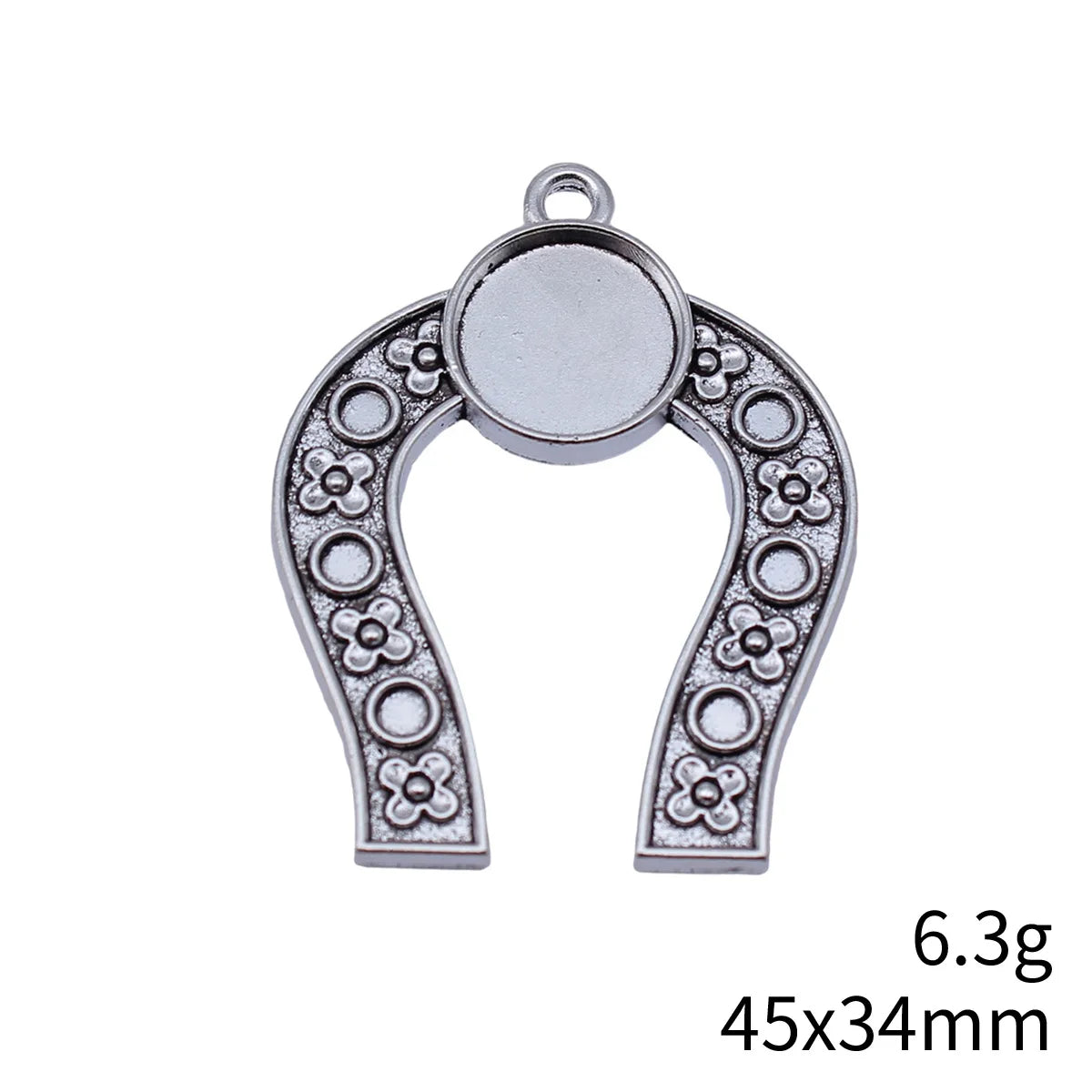 45x34mm 6.3g Antique Silver Iron Flower Horseshoe Charm Pendant for DIY Jewelry Making