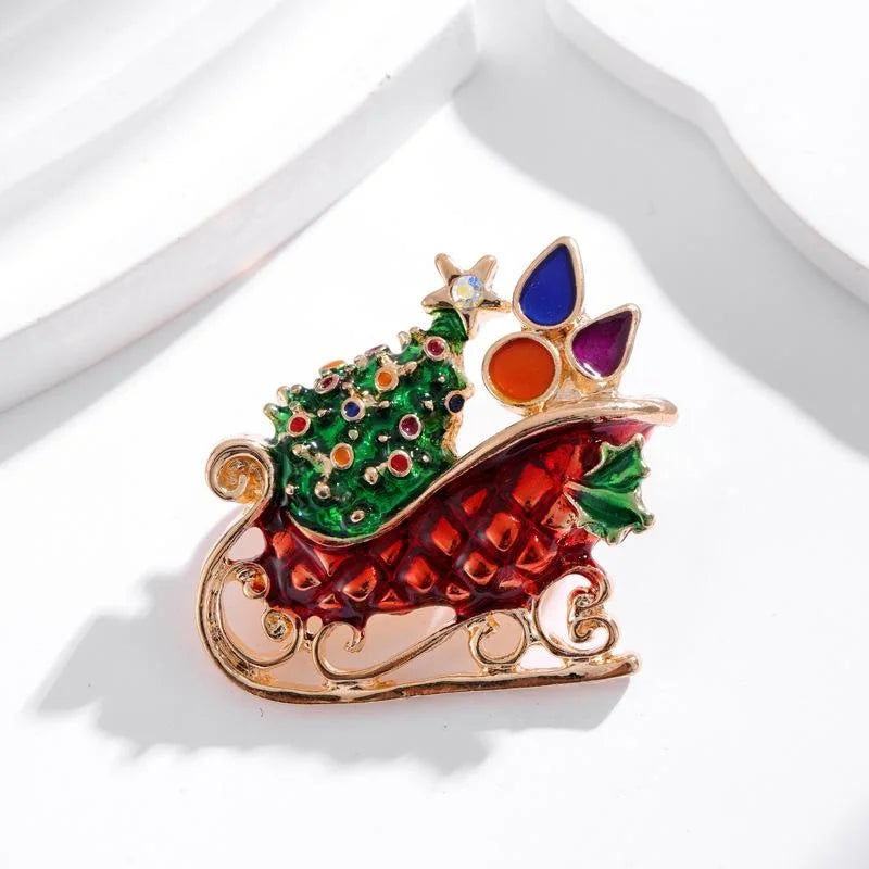 Elegant Christmas Alloy Enamel Rhinestone Brooch With Reindeer Snowman Bells Boot Lapel Pin Holiday Gift