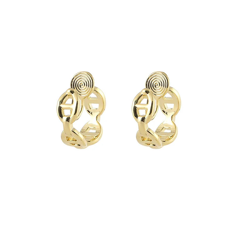 Elegant Gold Alloy Smooth Pig Nose Spiral Disc Stud & Clip On No Piercing Commuter Hoop Earrings