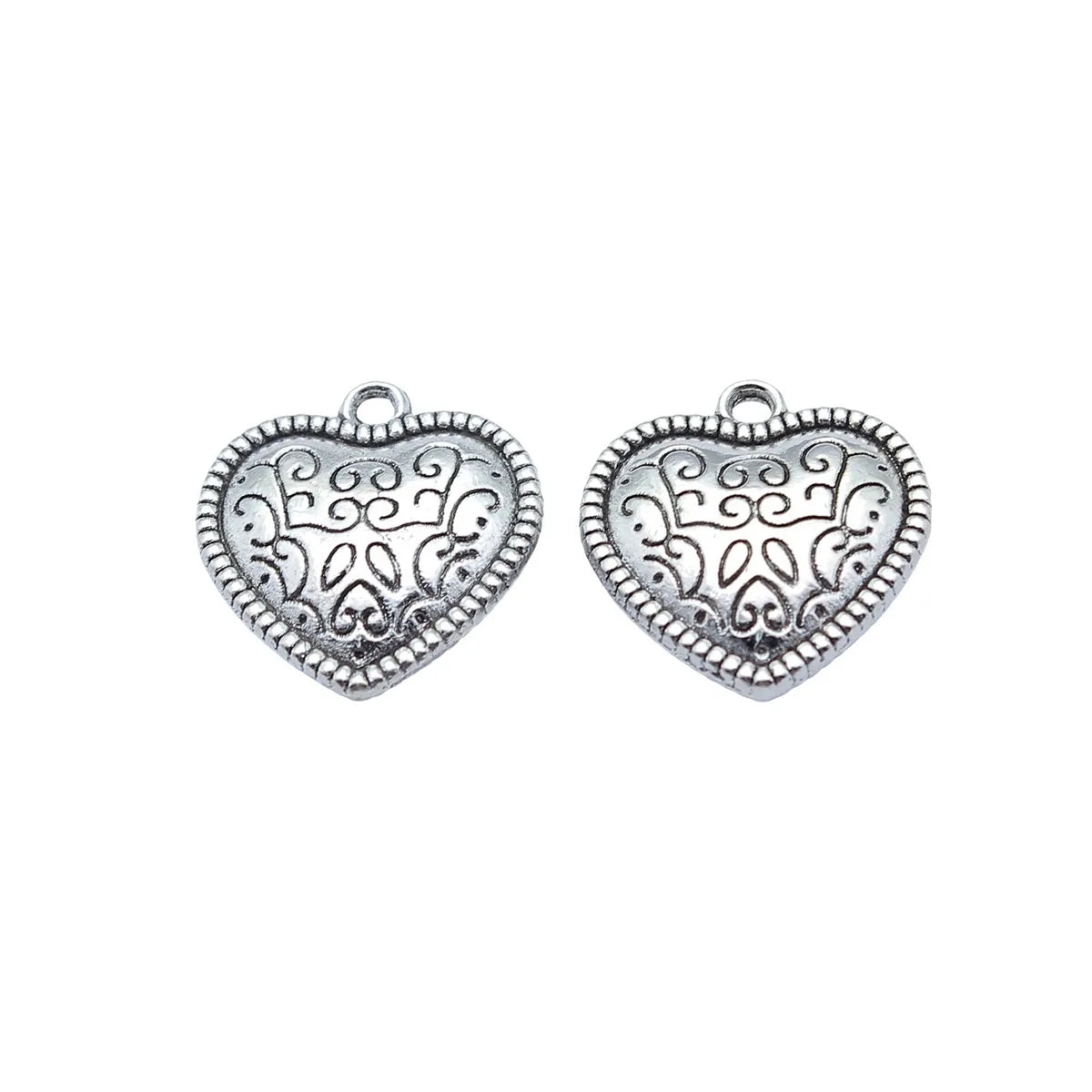 22x20mm 5.8g Antique Silver Zinc Alloy Double Sided Heart Charm Pendant for DIY Necklace Jewelry
