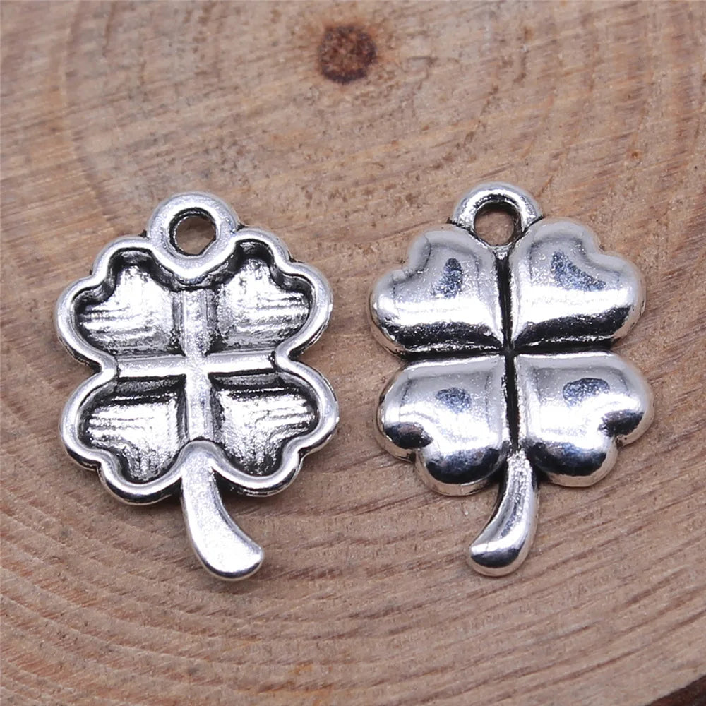 15x11mm 0.6g Antique Silver Zinc Alloy Four Leaf Clover Charm Pendant for DIY Bracelet Making