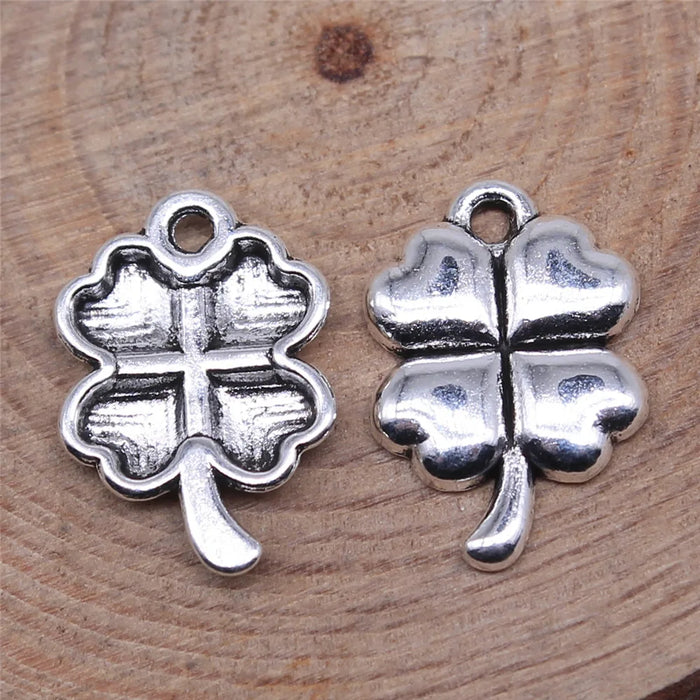 15x11mm 0.6g Antique Silver Zinc Alloy Four Leaf Clover Charm Pendant for DIY Bracelet Making