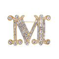 Luxury M Letter Rhinestone Alloy Brooch Elegant Gold Tone Zircon Lapel Pin Corsage For Women Suit Gift