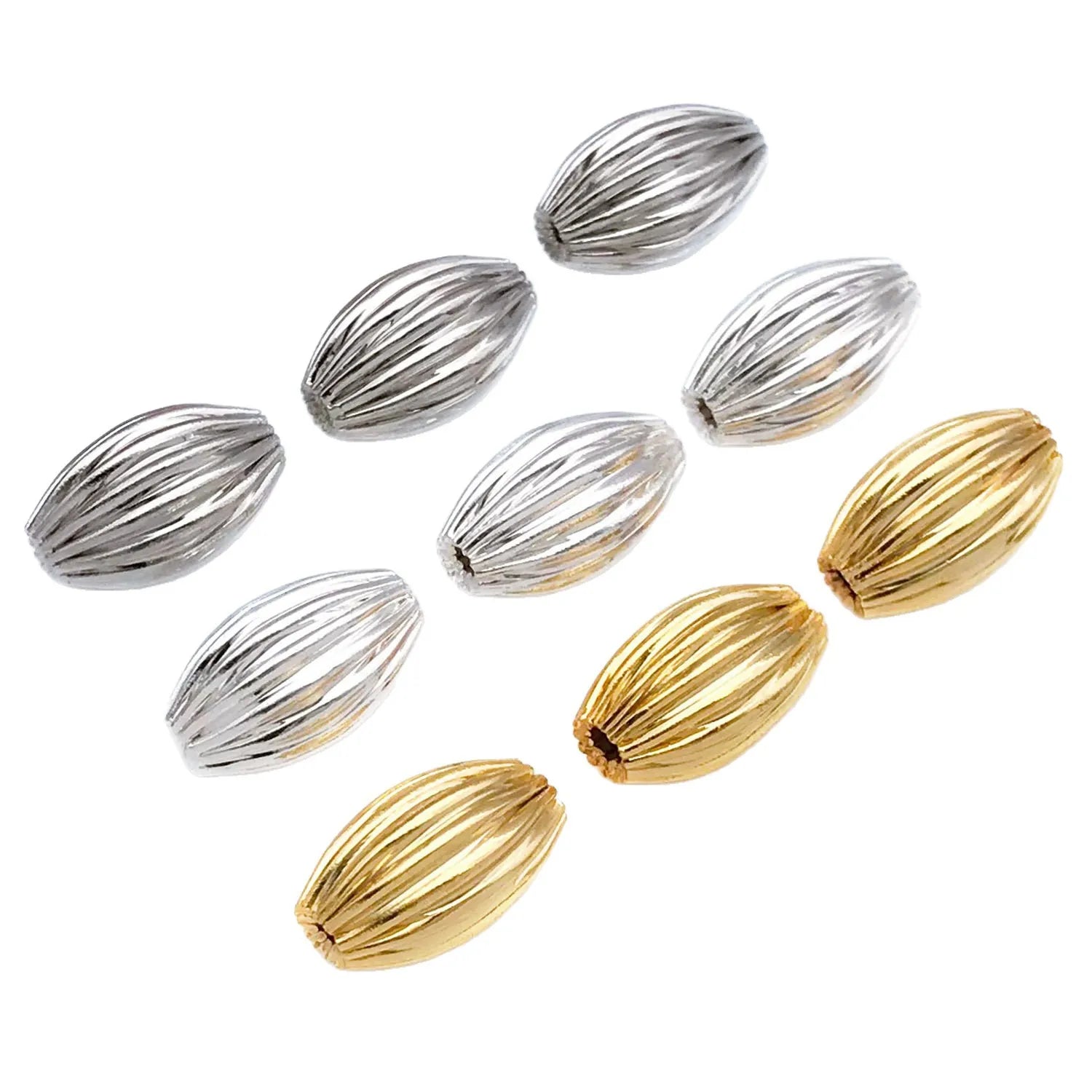 18K Gold Plated Copper Alloy Striped Football Rice Spacer Beads for DIY Bracelets Necklaces