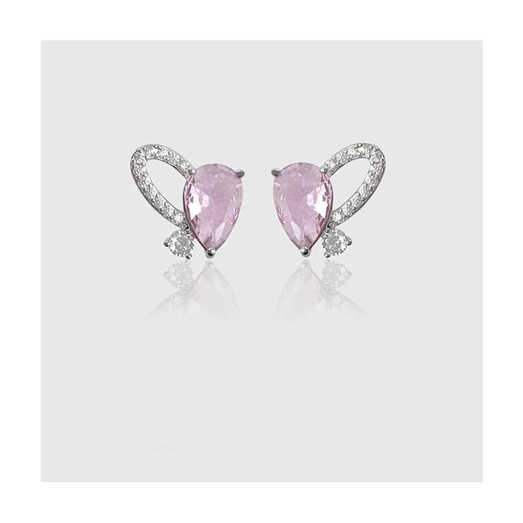 Original Design Irregular Heart Micro Pave Zircon Copper Stud Earrings