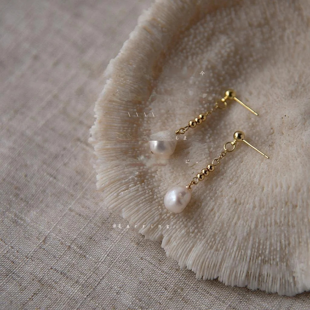 Handmade Baroque Freshwater Pearl Stud Earrings With Silver Plated Pins For Women