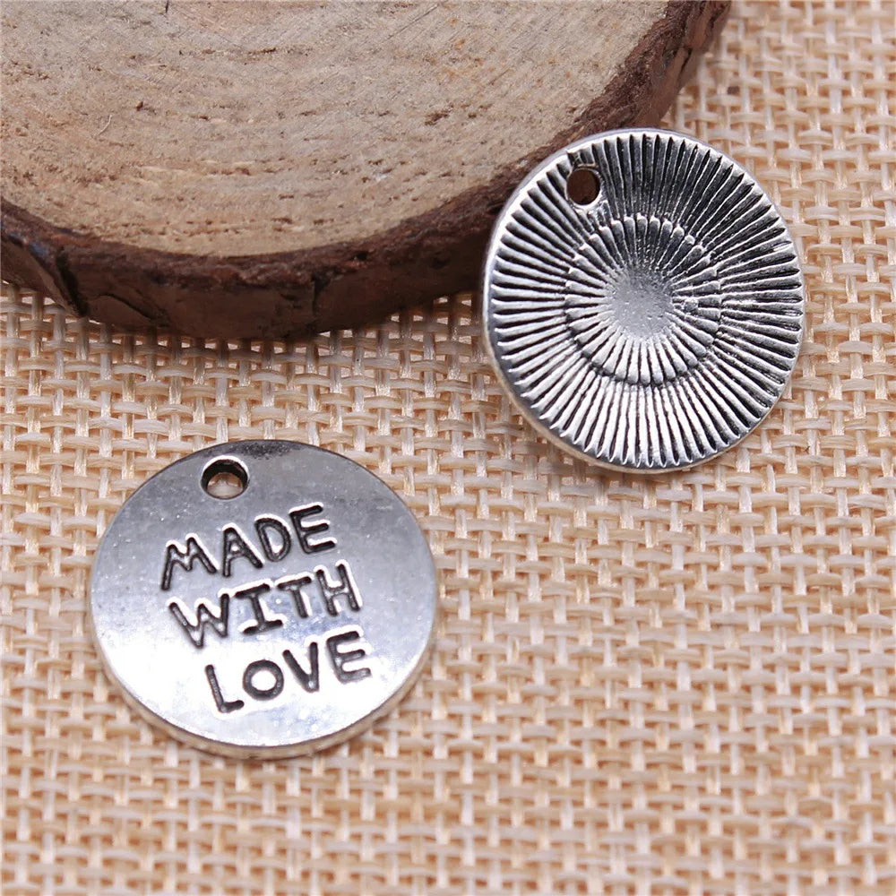 19x19mm 2.8g Zinc Alloy Made with Love Letter Charm Pendant for DIY Handmade Jewelry Accessories