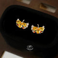 2025 New 14K Gold Plated Copper Ginkgo Leaf Zircon Stud Earrings For Fashion Office Wear