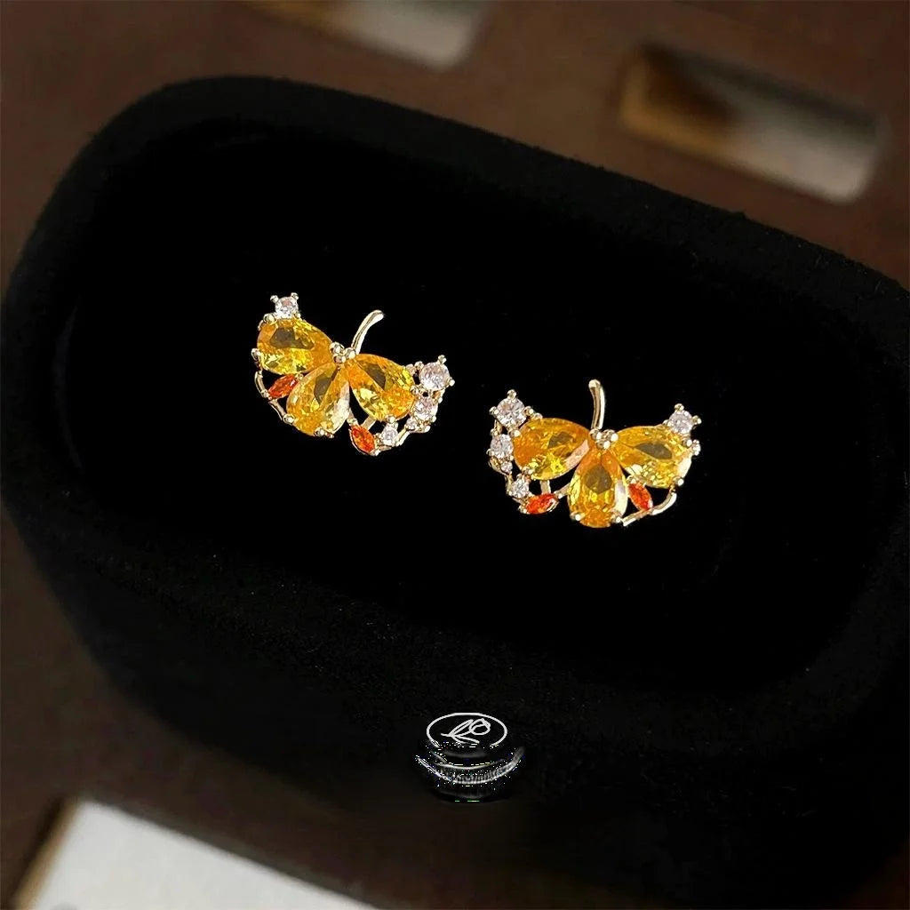 2025 New 14K Gold Plated Copper Ginkgo Leaf Zircon Stud Earrings For Fashion Office Wear