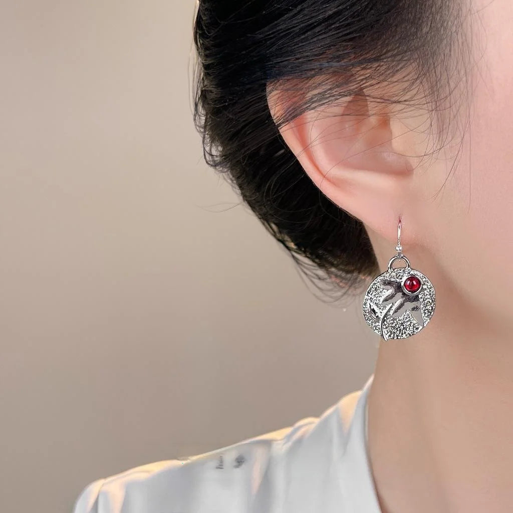 Vintage Geometric Leaf Round Copper And Resin Drop Earrings For Women