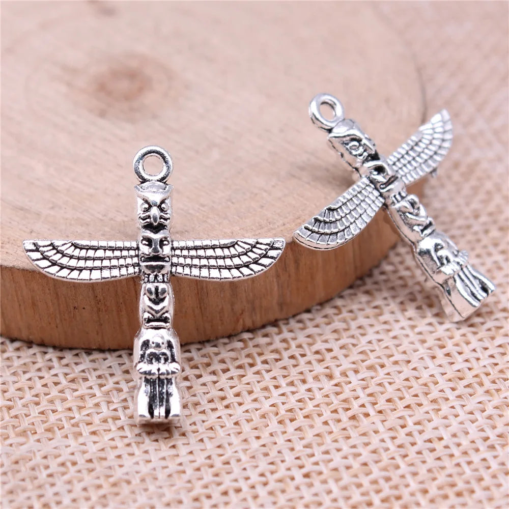 27x25mm 2.5g Antique Silver Zinc Alloy Maya Totem Stone Pillar Charm Pendant for DIY Jewelry Making