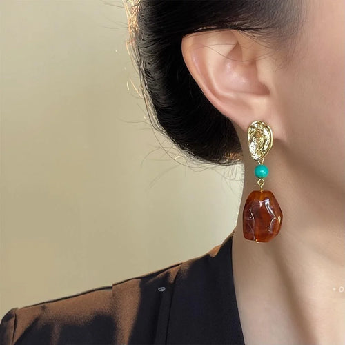 Maillard Style Synthetic Turquoise Resin Geometric Irregular Handmade Drop Earrings