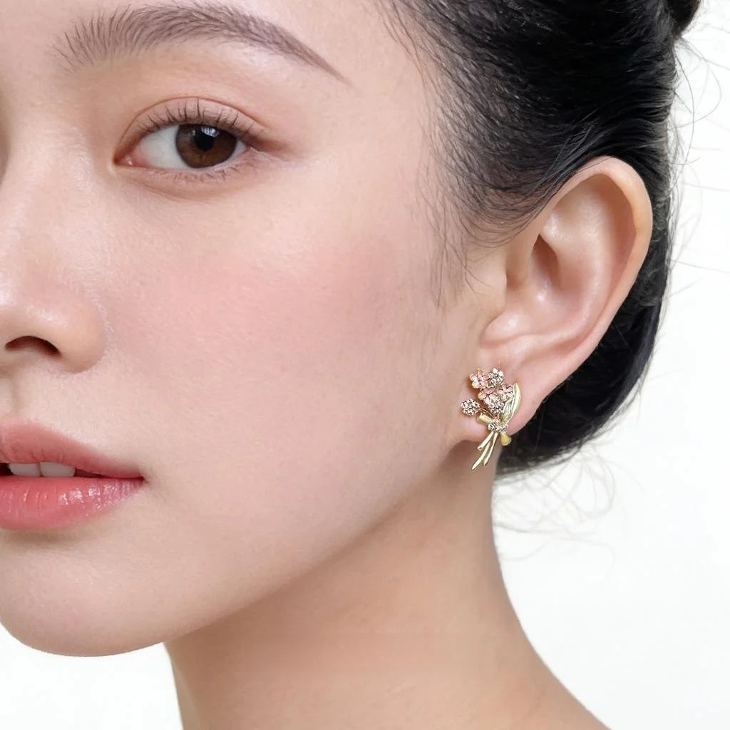 Original Designer Enamel Hand Painted Micro Pave Zircon Flower Stud Earrings Eco Copper Fresh Sweet Style