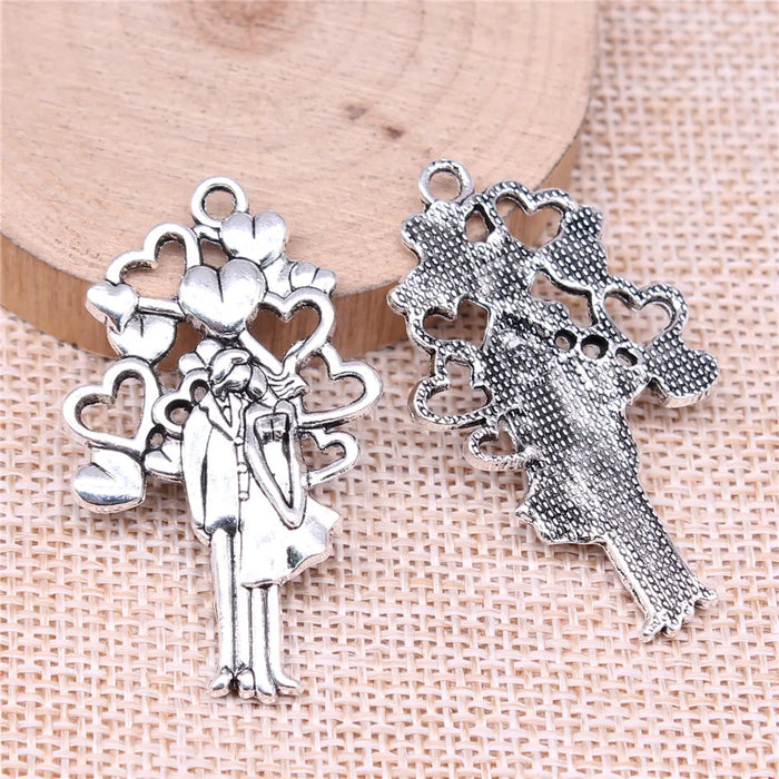 45x26mm 6.45g Multi Color Zinc Alloy Newlywed Couple Heart Angel Charm Pendant for DIY Jewelry Making