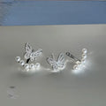 Two Way Butterfly Pearl Drop Earrings With Micro Pave Zircon Copper Sweet Style
