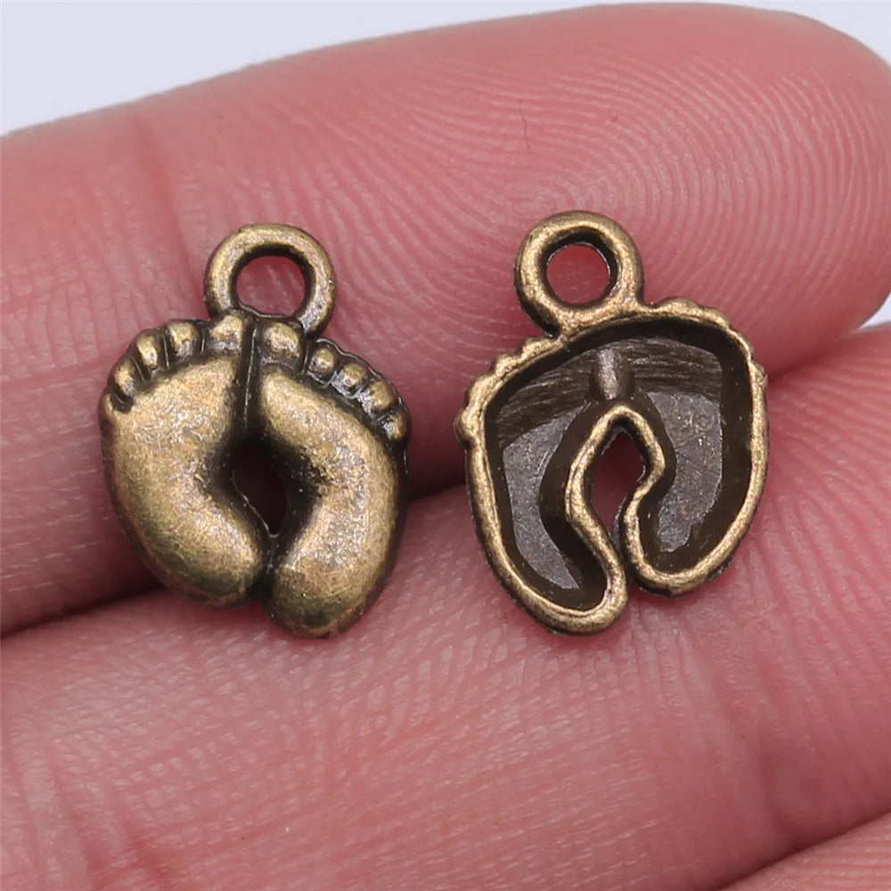 13x10mm 0.7g Multicolor Zinc Alloy Baby Footprint Angel Theme Charm Pendant for DIY Jewelry Making