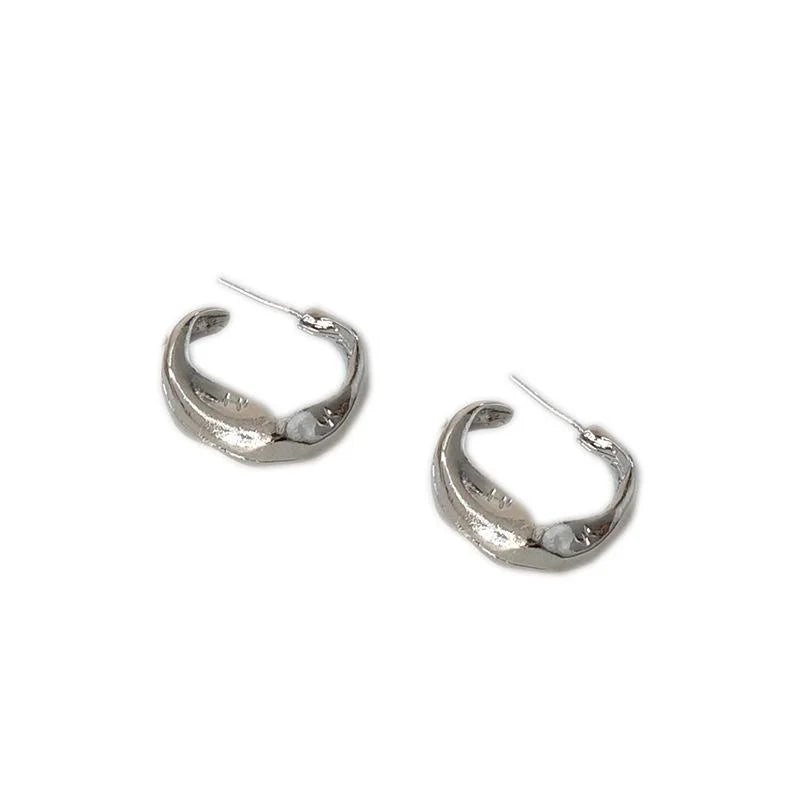 Minimalist Silver Alloy C Shape Small Hoop Earrings For Women Geometric Fashion Jewelry