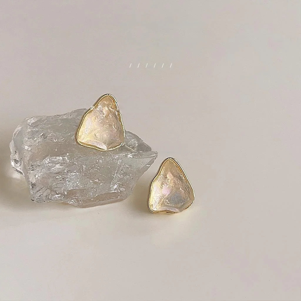14K Plated Geometric Irregular Resin Crystal Mineral Stud Earrings For Fashion OL Style