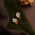 Pastoral Style Enamel Flower Stud Earrings Copper Zircon Silver Plated Designer Jewelry